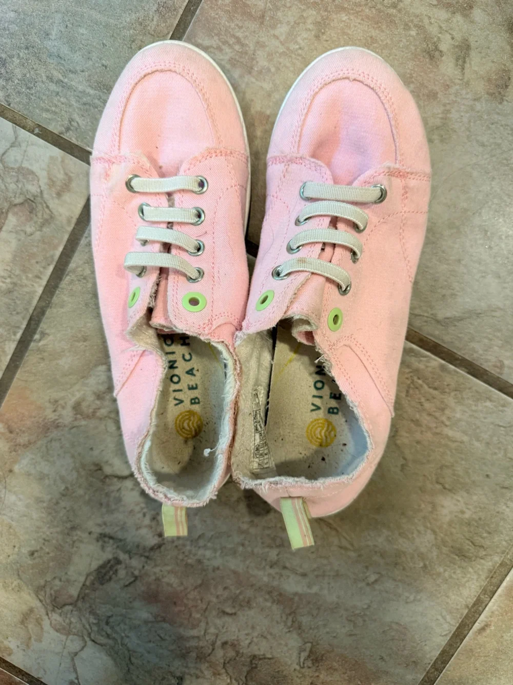 Vionic Pink Canvas Slip-On Style Sneakers with Lime Eyelets